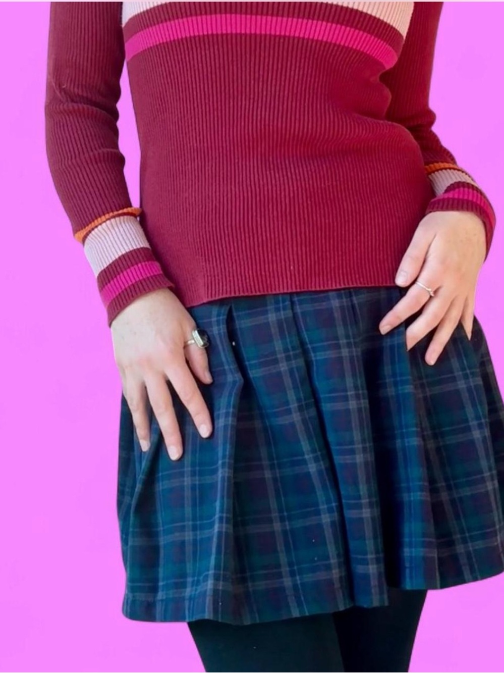 Y2K Dark Green and Navy Plaid Pleated Mini Skirt